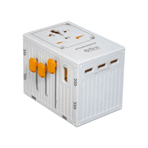 شاحن عالمي متعدد المنافذ Porodo GaN 5-Port Travel Block - أبيض