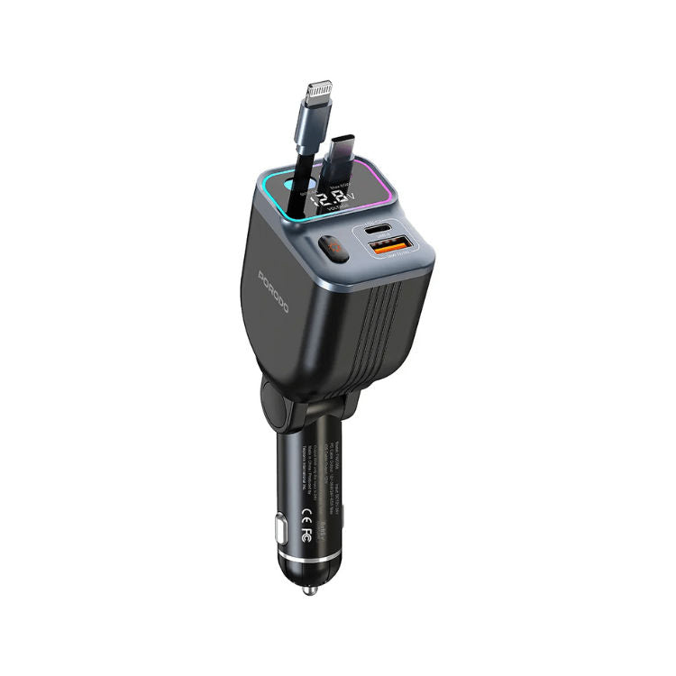 Porodo 65W Car Charger Dual Retractable Cable