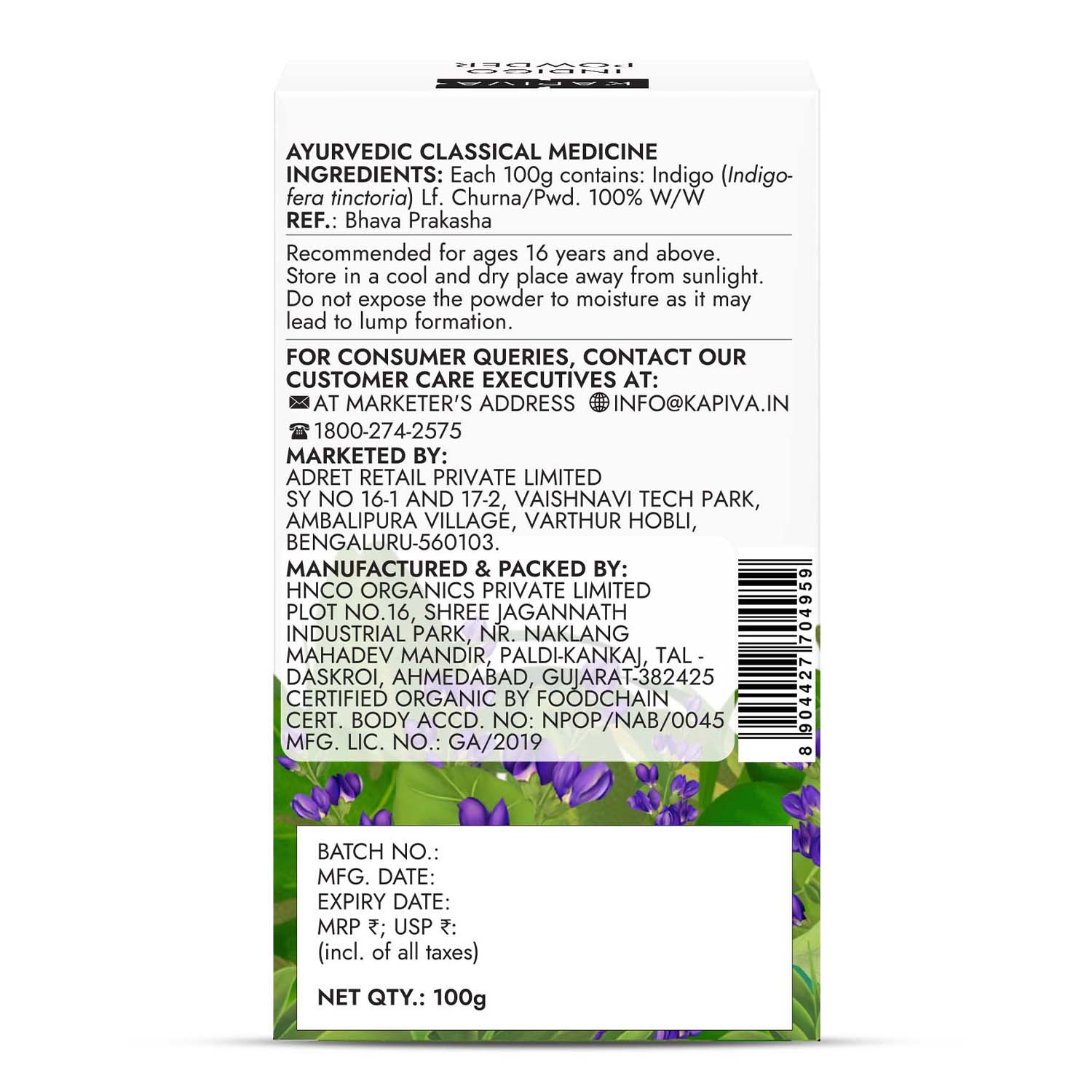 Kapiva Hair Rituals Organic Indigo Powder 100g