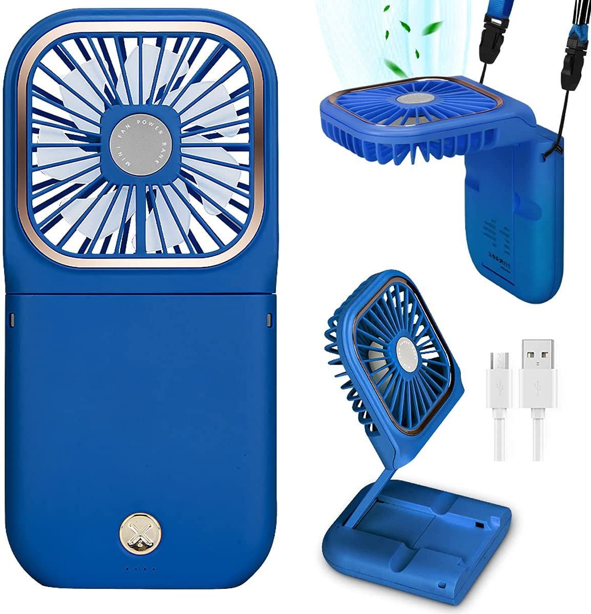 Mini USB Fan Folding Mobile Power Supply Fan Hanging Neck Electric Fan Desktop Phone Holder