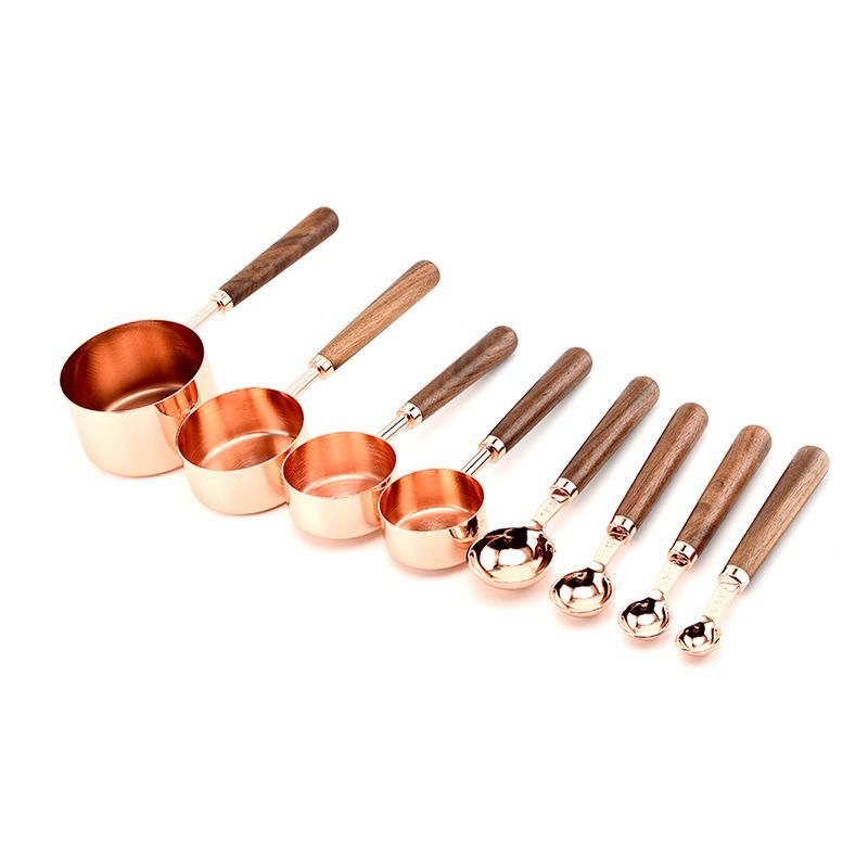 Measuring Cups and Spoons Set With Walnut Wood Handle Dry And Liquid Measuring Cups Backing Tool