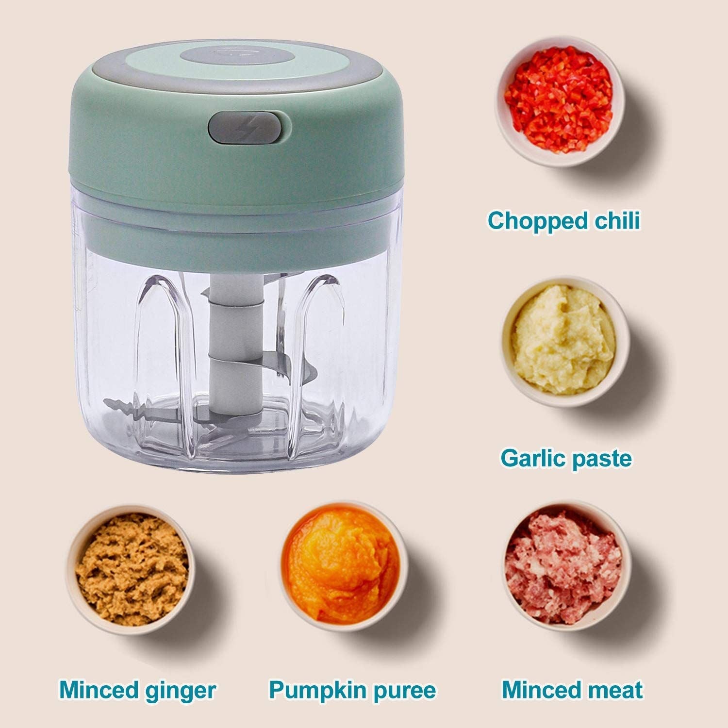 Electric Chopper Garlic Onion Cutter Fruit Meat Multi Chopper With USB Charging 250ml