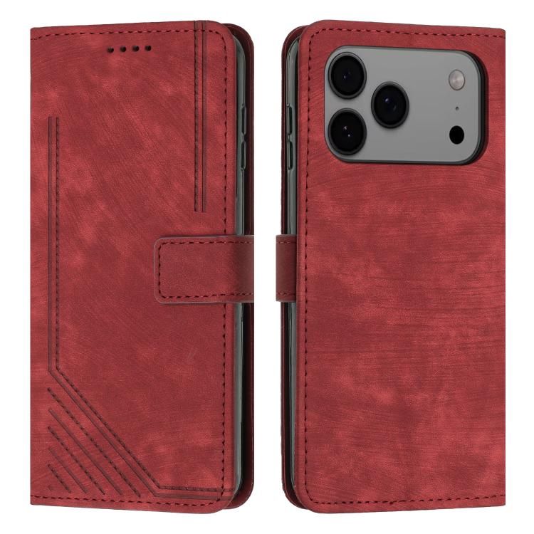 For iPhone 18 Pro Max / iPhone 17 Pro Max Skin Feel Stripe Pattern Leather Phone Case with Lanyard
