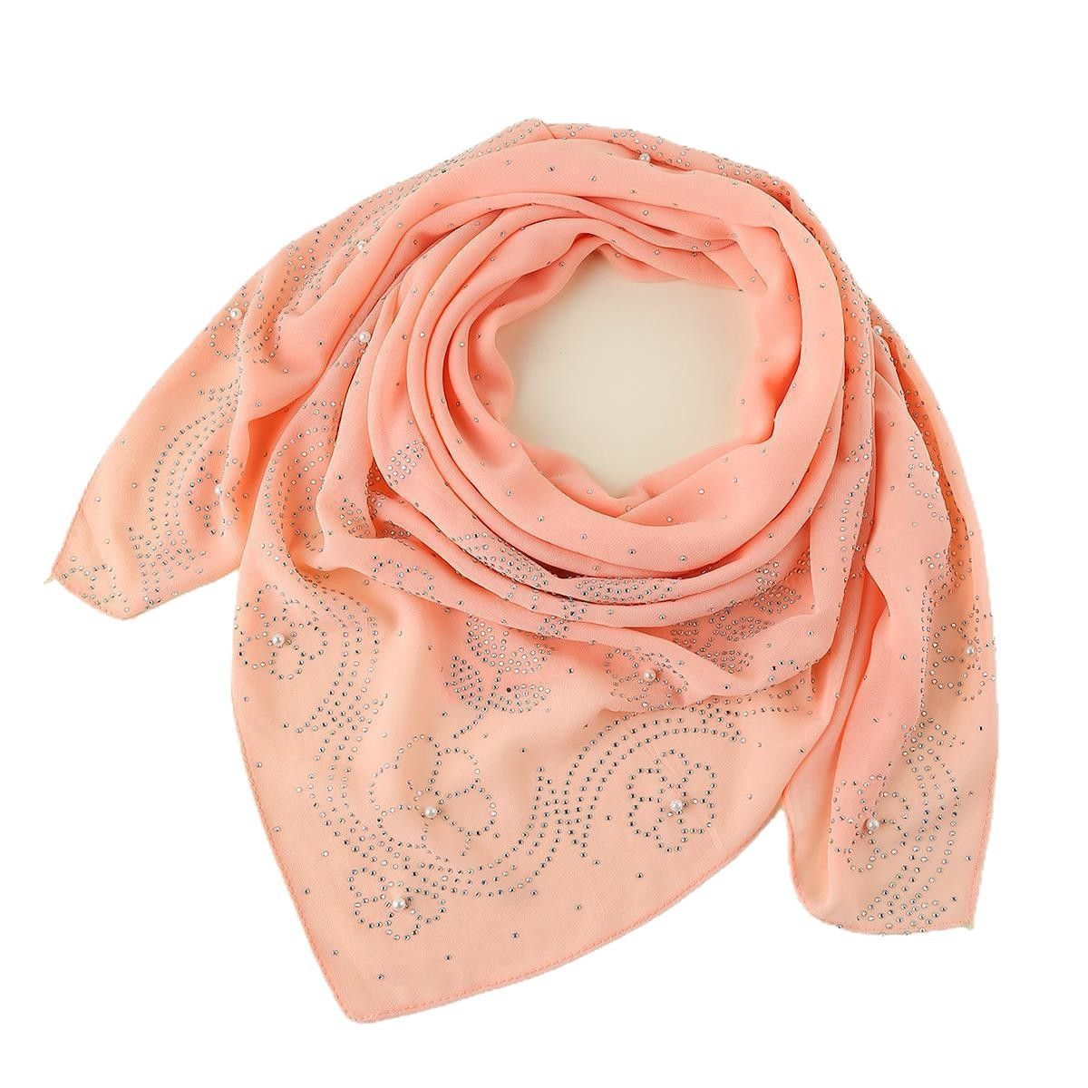 White Pearl Rhinestone Chiffon Hijab Scarf Wedding Shawl