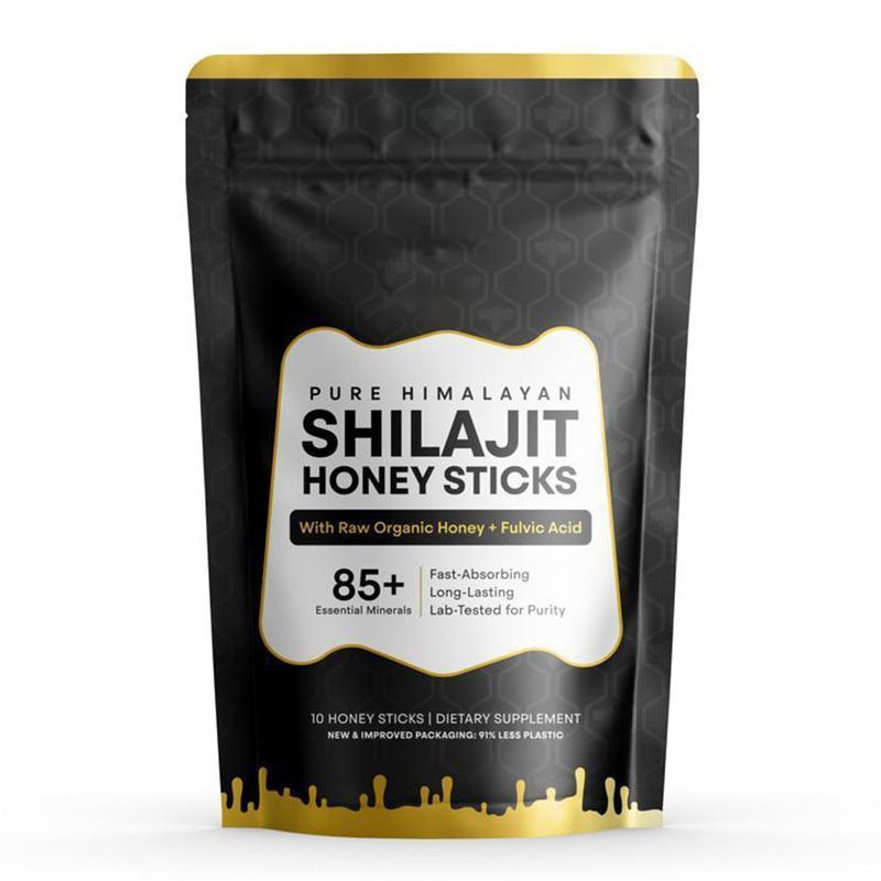 Pure Himalayan Shilajit Honey Sticks, 10 Sticks Per Pouch, Dietary Supplement with Raw Organic Honey & Fulvic Acid