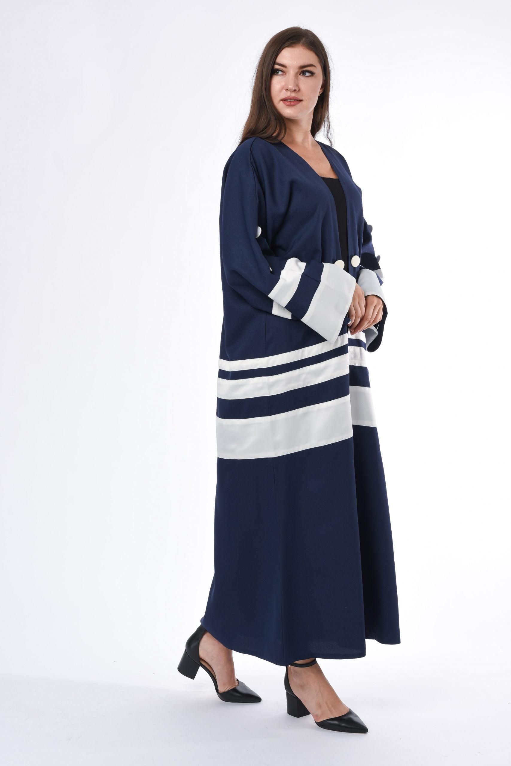 MOiSTREET Navy White Colorblock Abaya