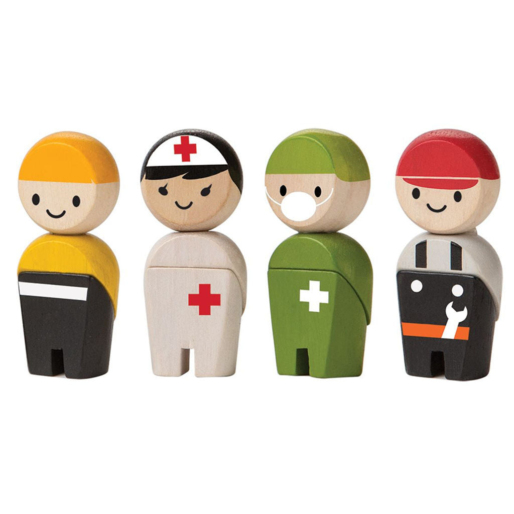 PlanToys Rescue Crew — مجموعة شخصيات خشبية