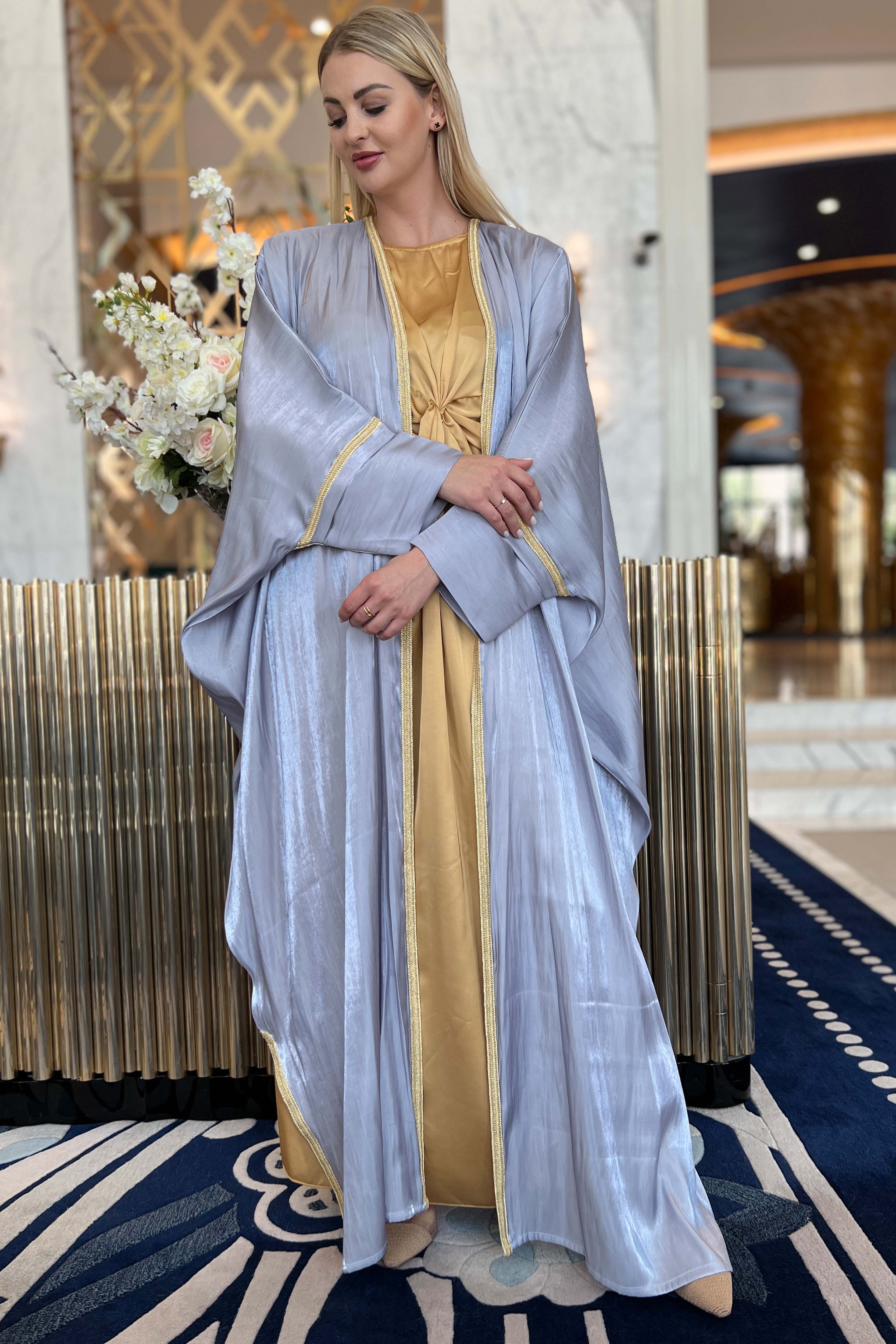 MOiSTREET Teal Blue Rotana Shimmer Bhist Abaya Set