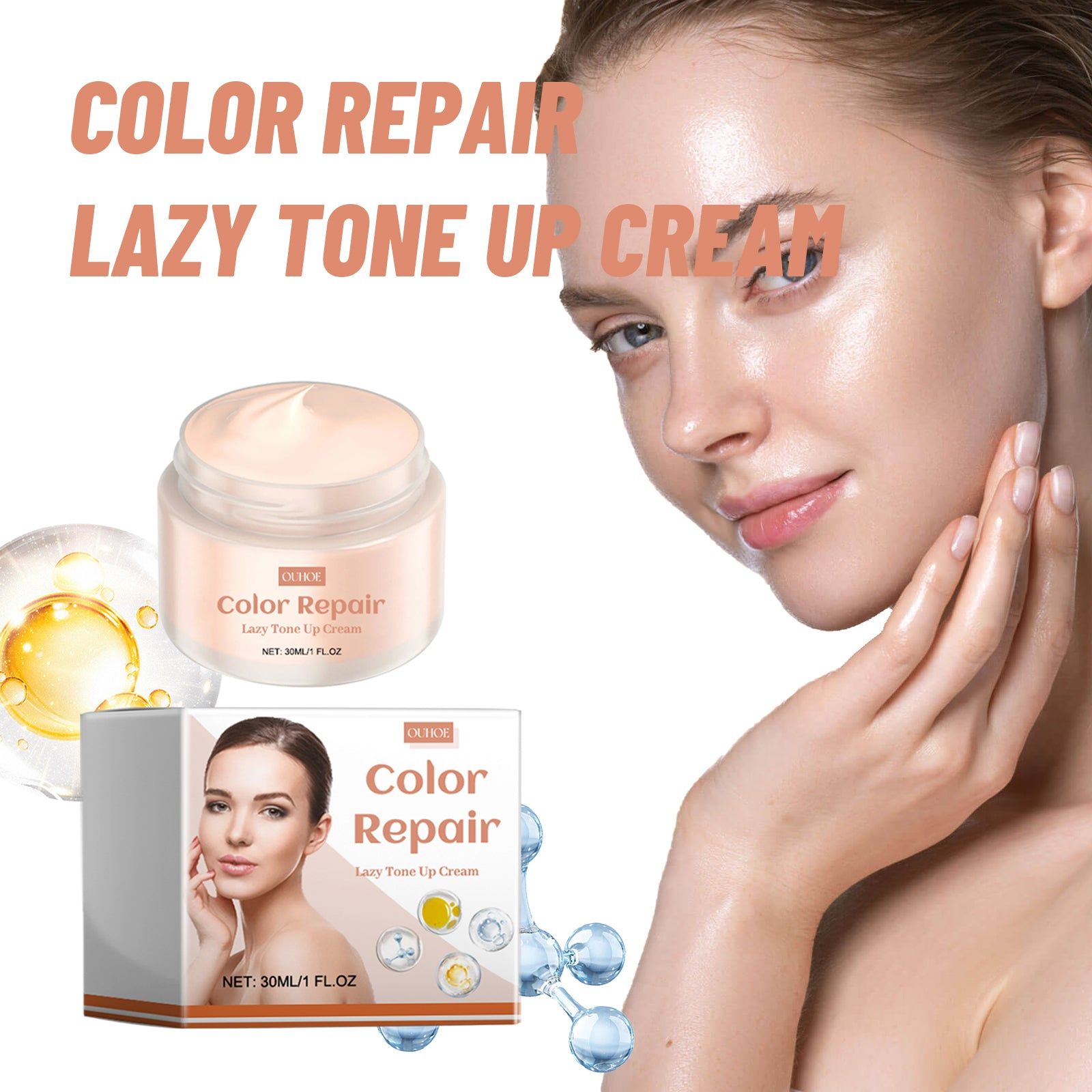 Color Repair Lazy Tone Up Cream, Brightening Moisturizer for Flawless Skin ,30ml