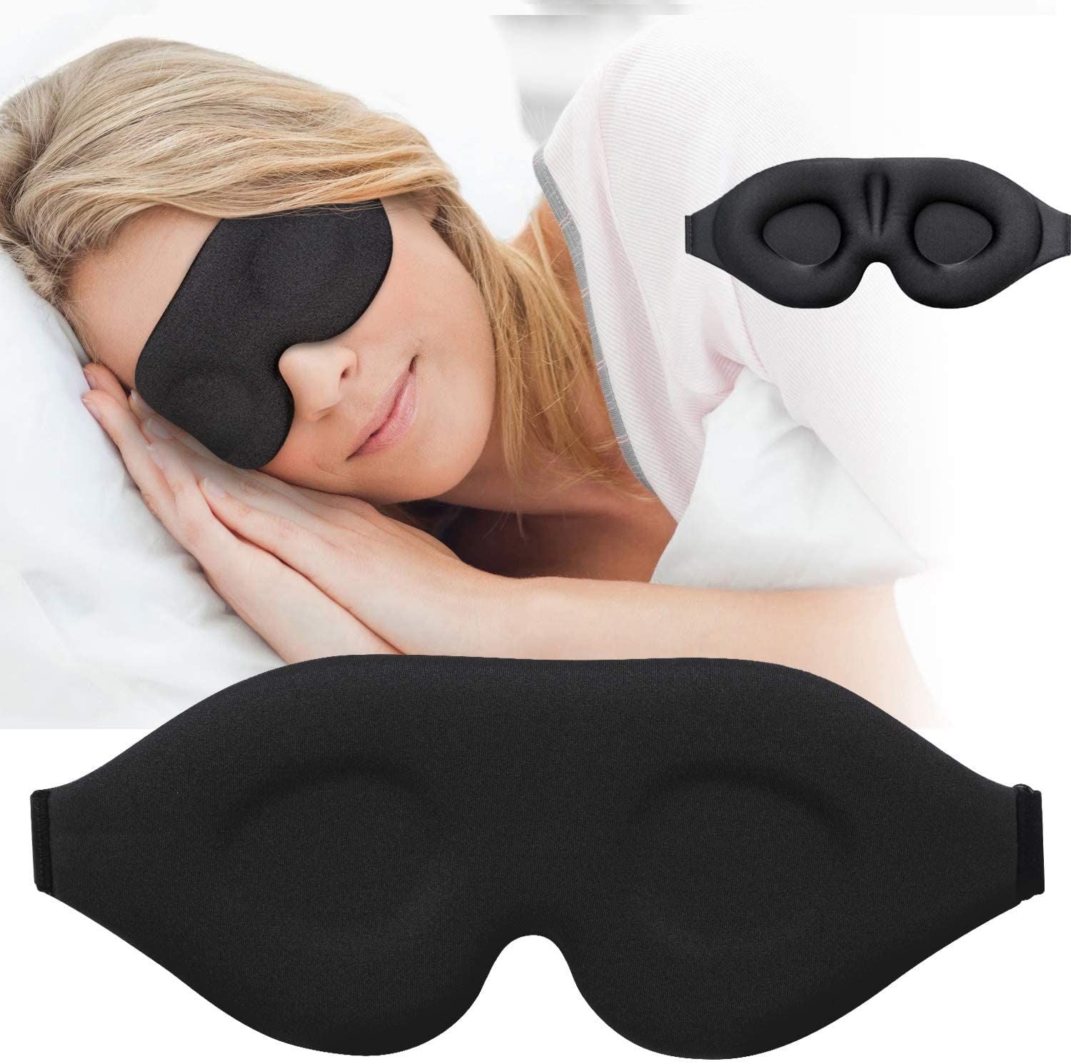 3D Sleep Mask Memory Foam Sleeping Blindfold Light Blocking Eye Cover With Adjustable Strap