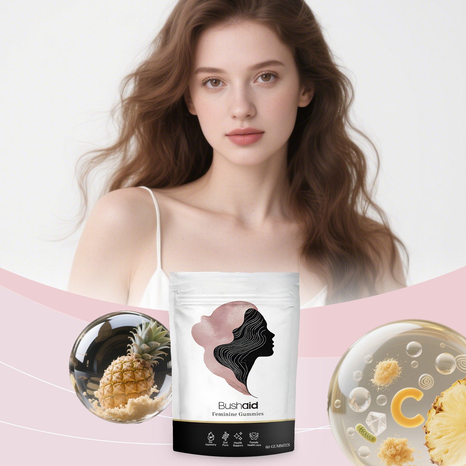 BushAid Feminine Gummies for Body Care, Support Vaginal Health, Immune Boost ,60gummies