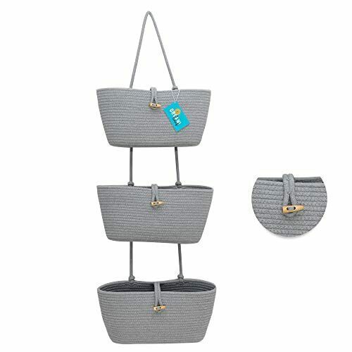 3 Tiers Cotton Rope Woven Wall Hanging Storage Basket Over The Door Hanging Organizer