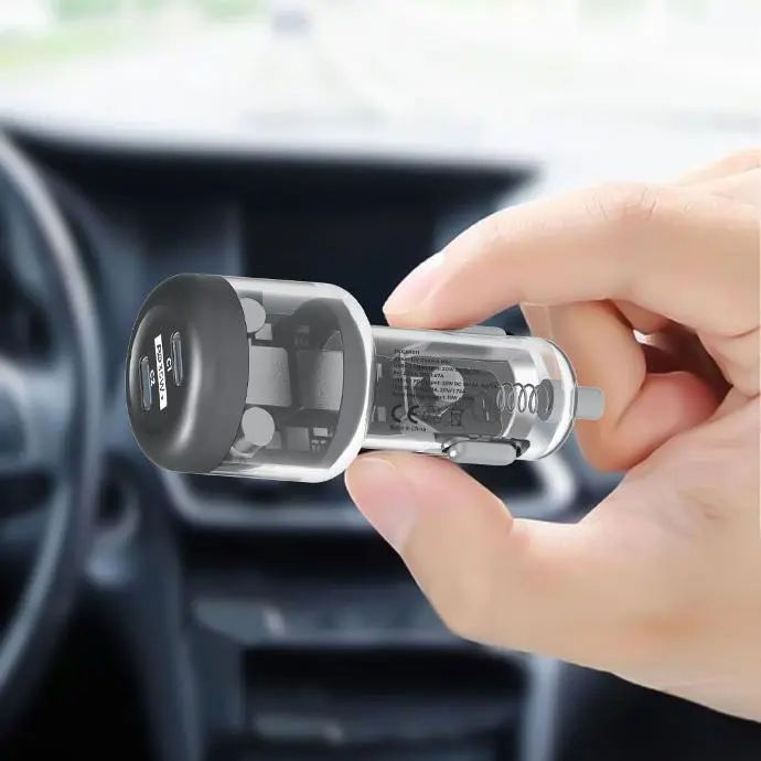 Powerology Crystalline Series Car Charger PD 35W, Transparent/Gray