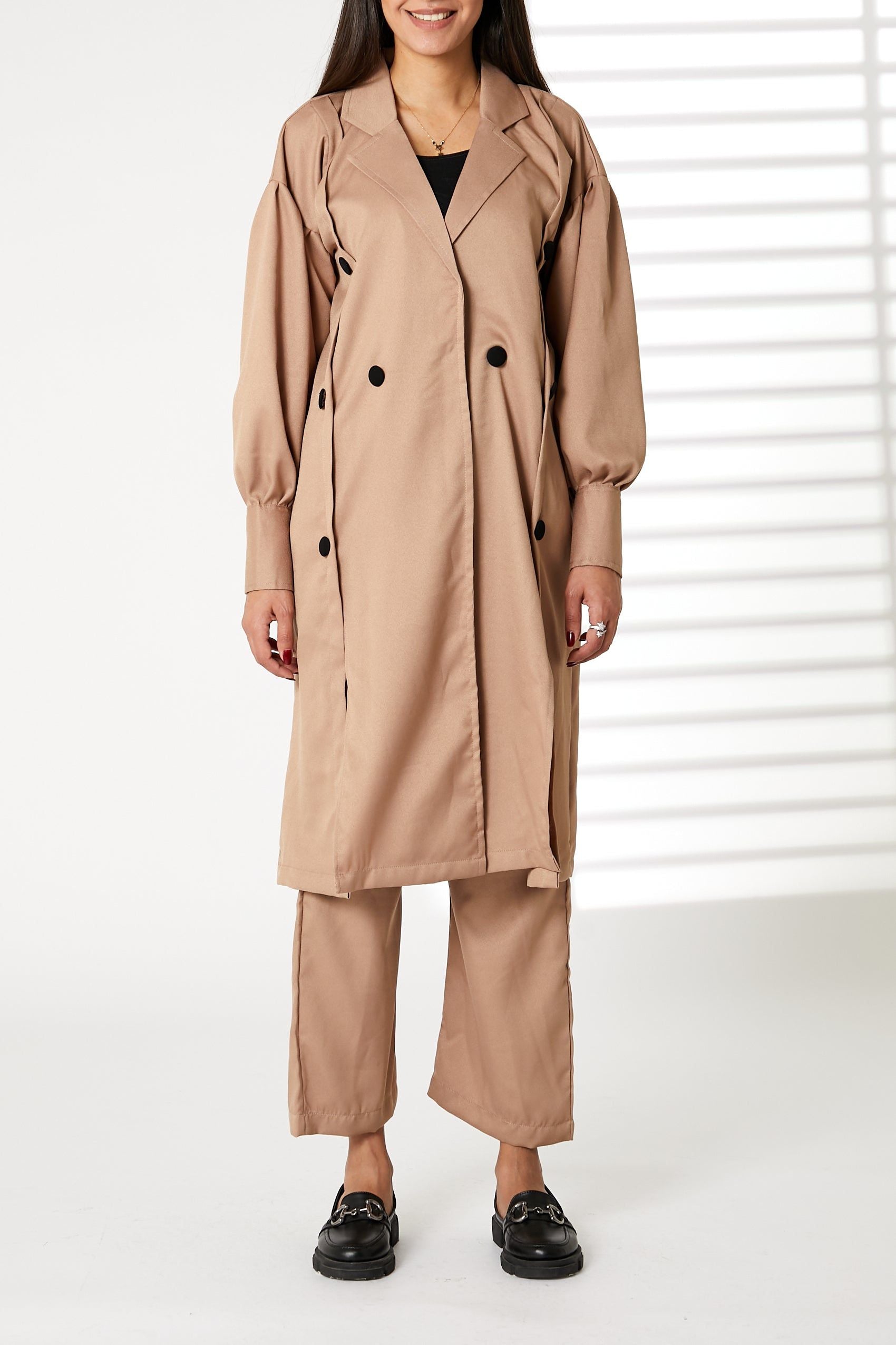 MOiSTREET Brown Mid Length Barbie Crepe Trench Coat Set