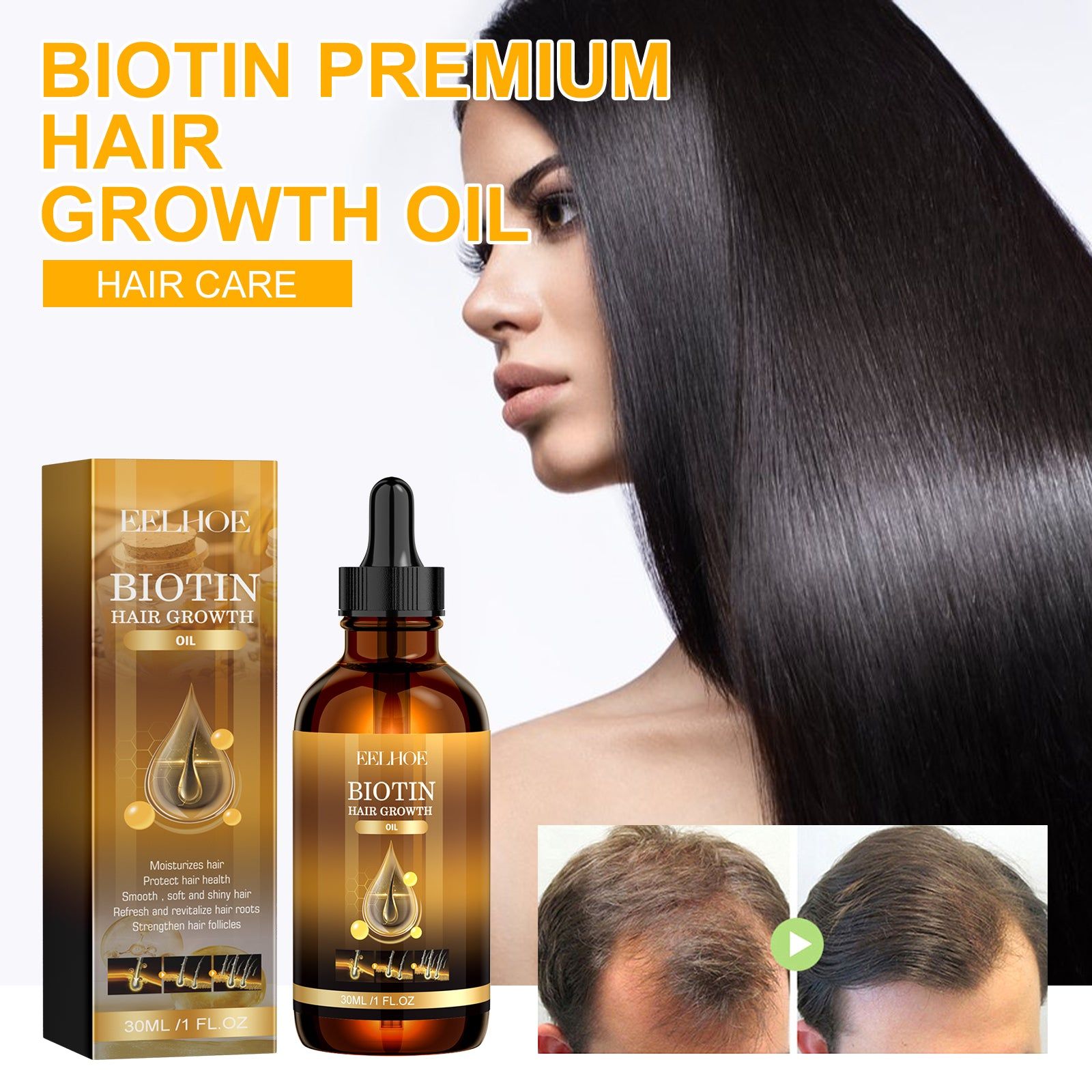 Biotin Hair Oil for Tight Hair Care, Deep Nourishing, Promotes Growth, Thicker, Shinier Hair ,30ml