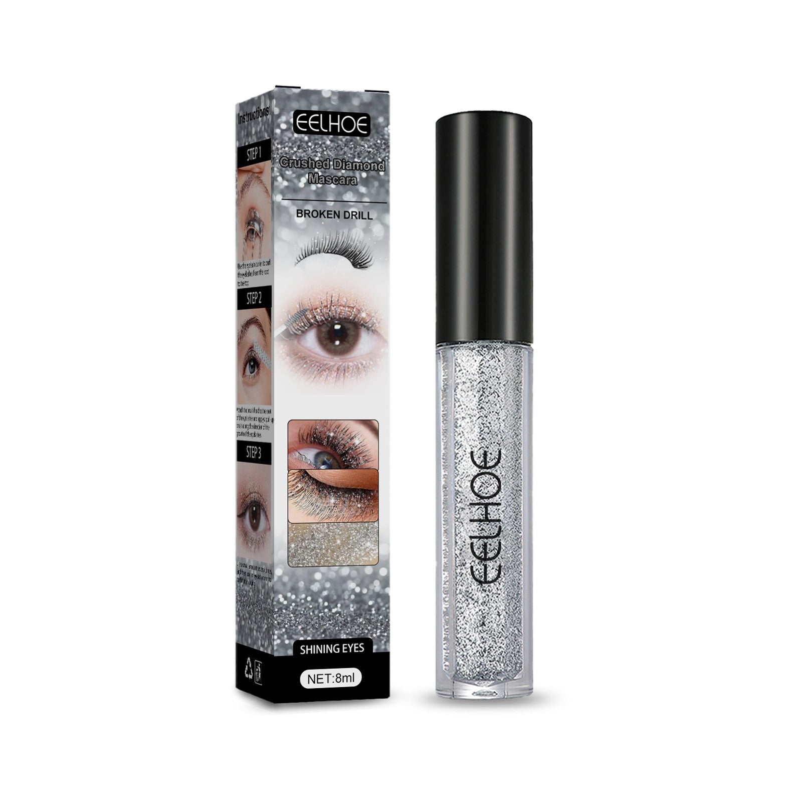 Create a Sparkling Tear Eye Makeup Effect, Crushed Diamond Mascara, Instant Dry Film, Non-Smell Free, Enchanting Shine ,8ml