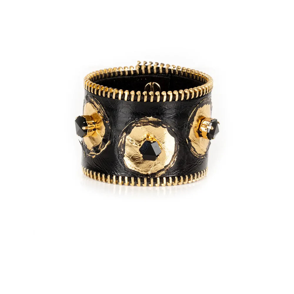 The Dark Obsidian Halo Zipper Leather Cuff