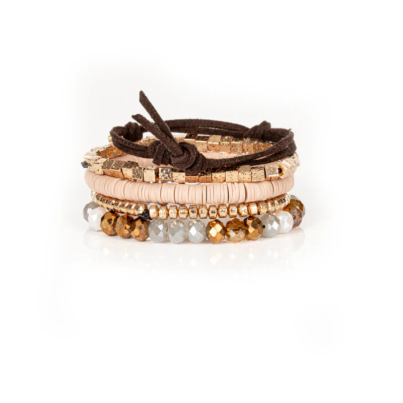 The Dark The Autumn Whisper Beaded Bracelet Set with Leaf Charm