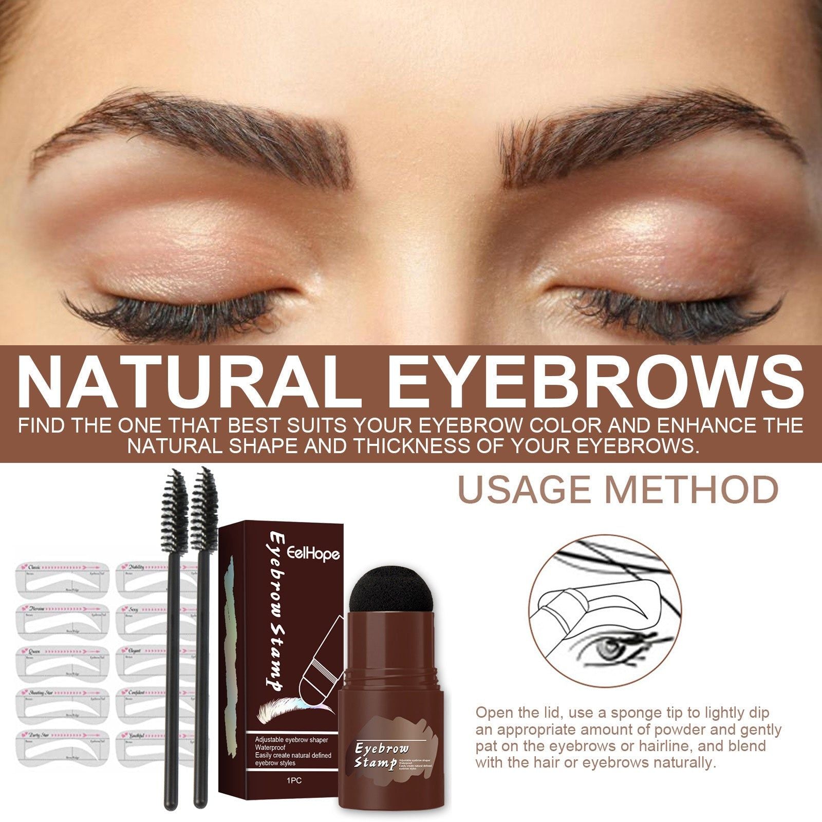 Brow Print Set Dark Brown, Waterproof, Natural, Quick Contouring, Perfect for Sparse Eyebrows ,1set