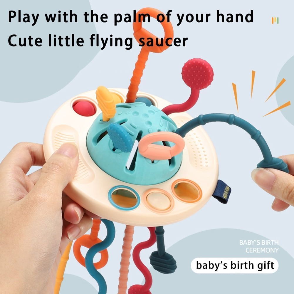 Sensory Toys UFO Silicone Pull String Activity Toy Baby Finger Exercise Fine Motor Skills Toys