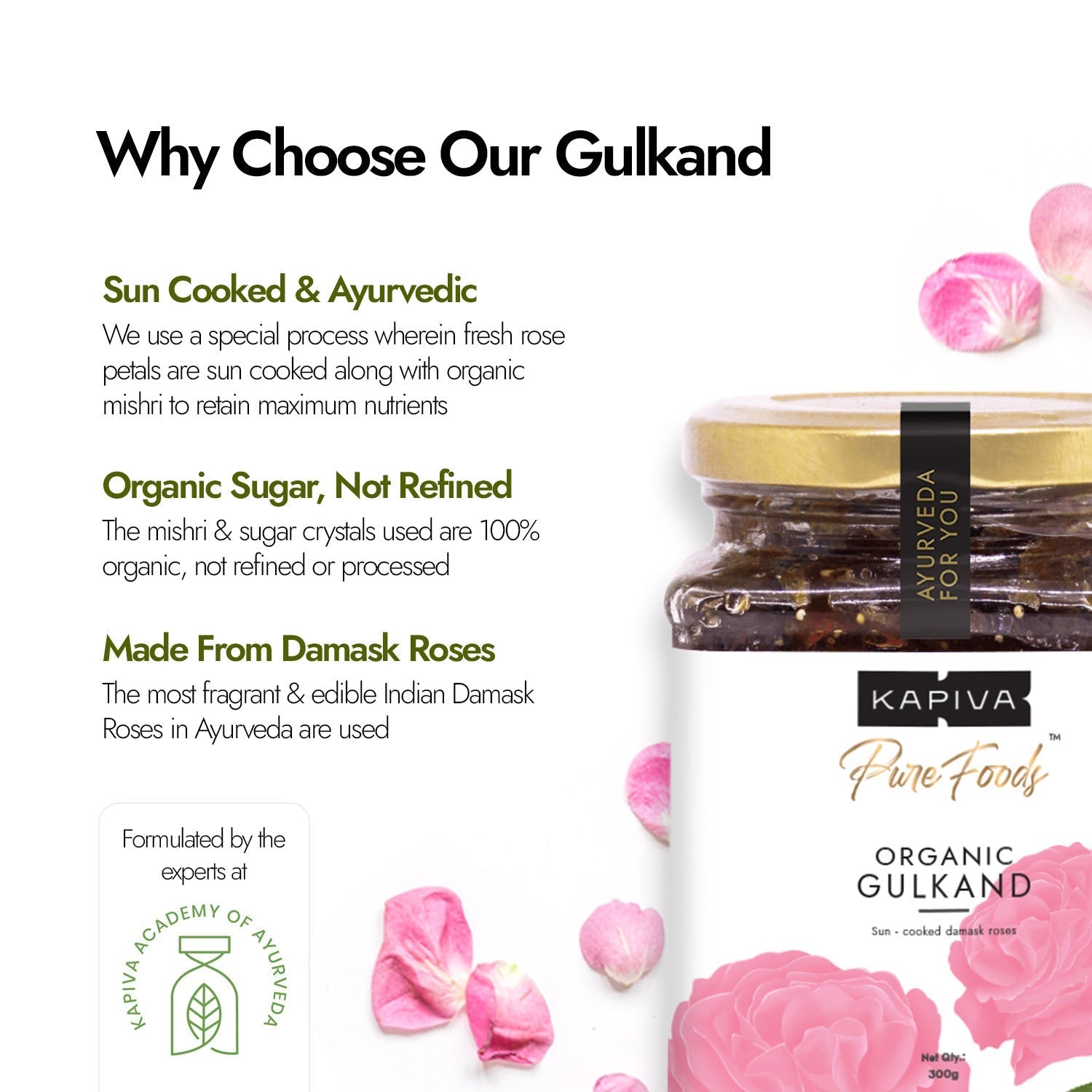 Kapiva Organic Gulkand 300gms + Kapiva Kashmiri Kesar 1g