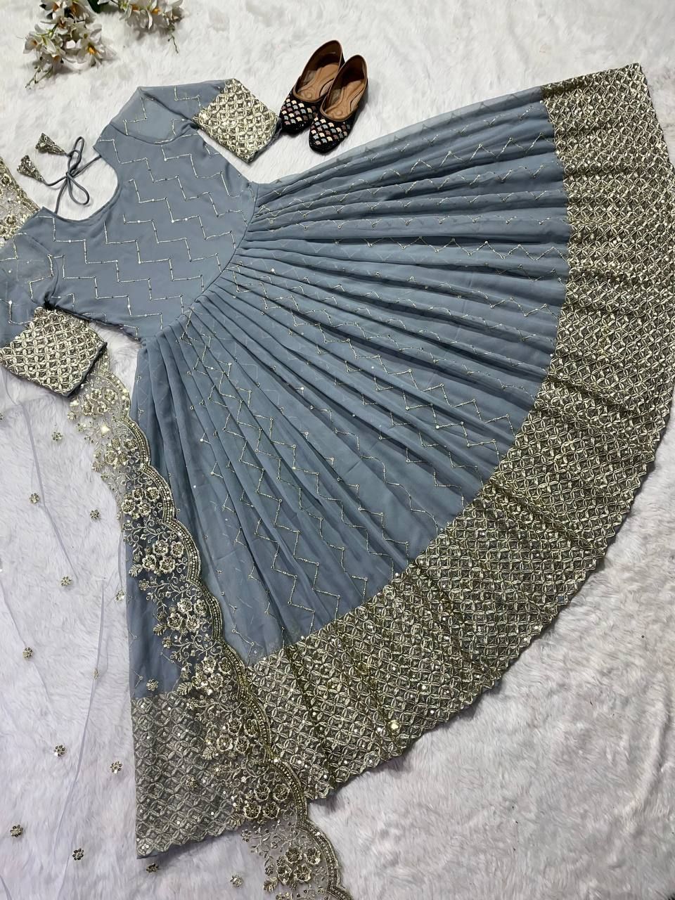 Fab Zone Party Wear Designer Gown And Beautiful Dupatta