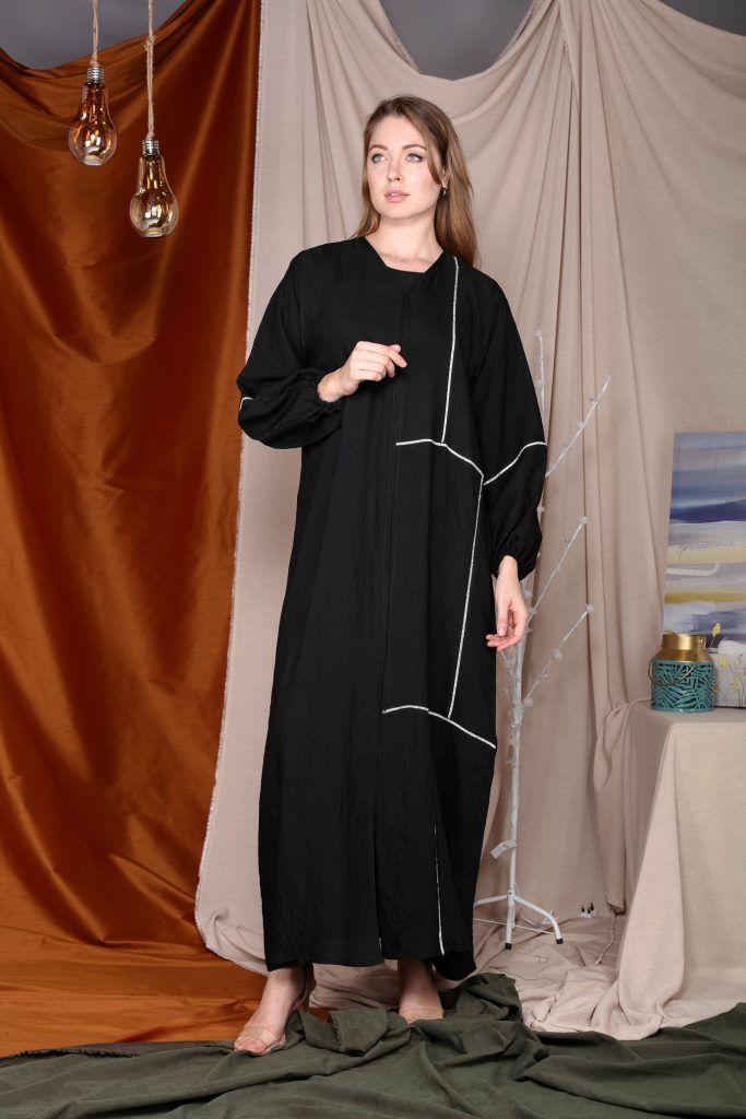 MOiSTREET Crystal Lace Embellished Black Abaya