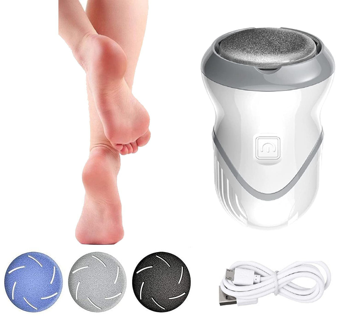Electric Foot Callus Remover Foot Grinder Pedicure Device With 3 Grinding Heads