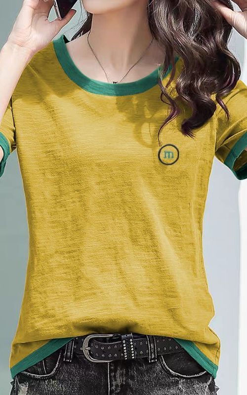 Bamboo Fiber Cotton Loose Embroidered Short Sleeve T Shirt For Women