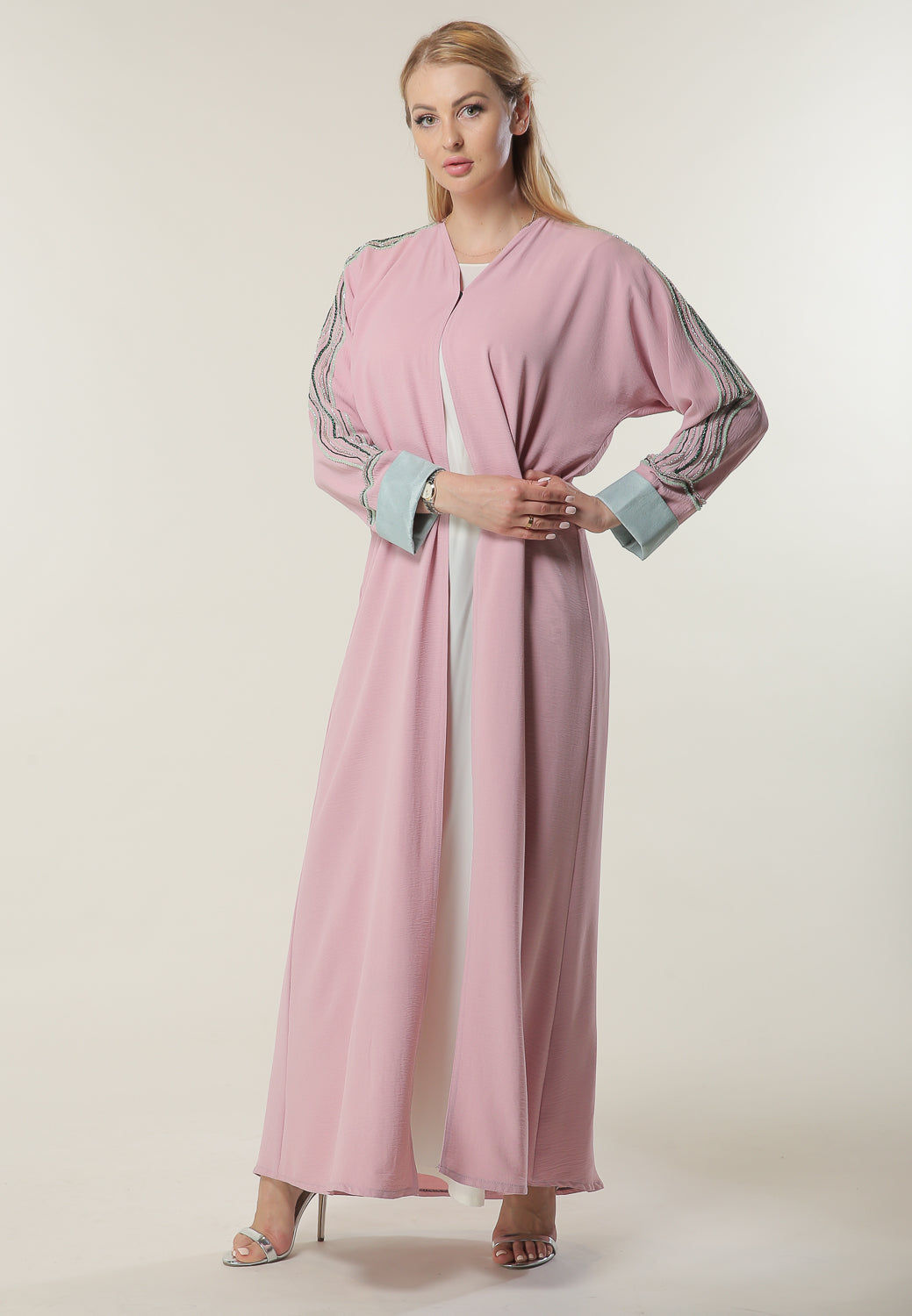 MOiSTREET Pink Embellished Abaya