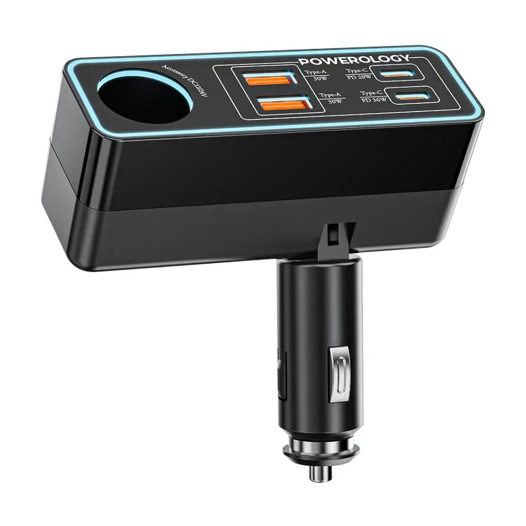 Powerology Brio 125W Multi-Port Car Charger, Black