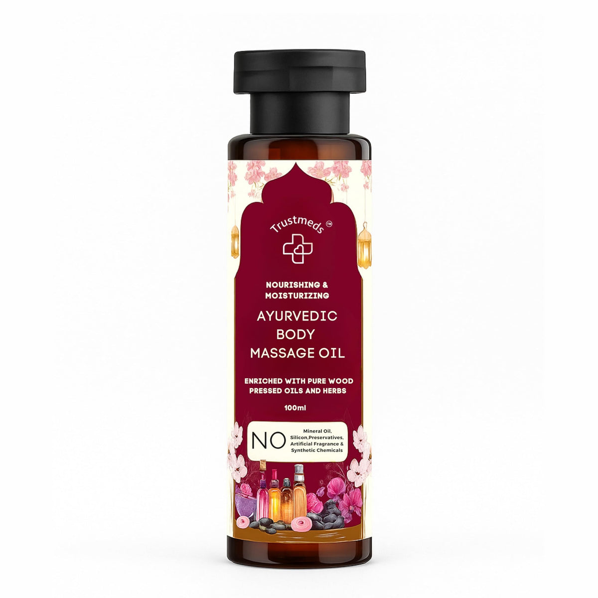 Trustmeds Ayurvedic Body Massage Oil with Saffron & Aloe Vera