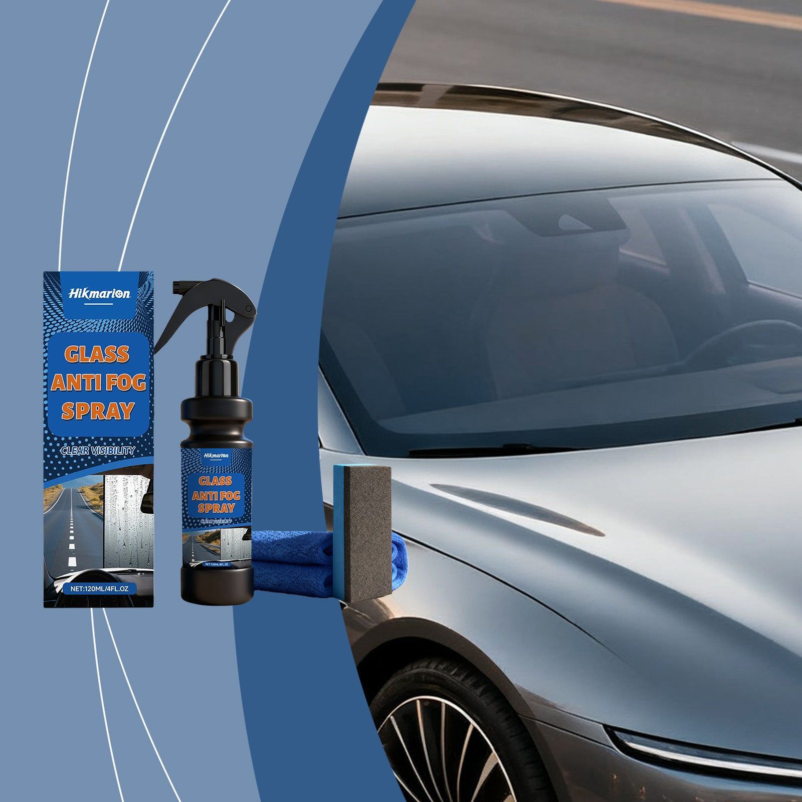 Car Care Anti-Fog Spray, Windshield Cleaner, Long-Lasting Clarity ,1set