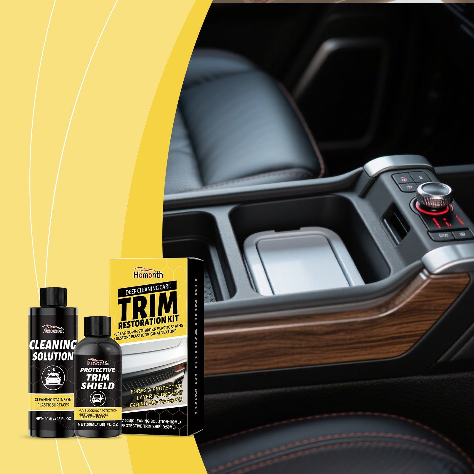 Car Care Plastic Cleaning Set, Interior Detailing, Stain Removal, Shine Restoration ,1set