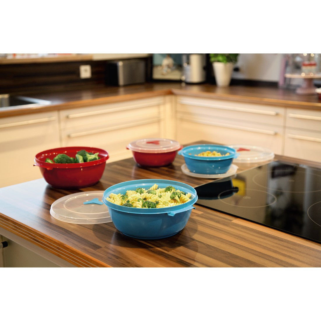 XAVAX 111525 "Round" Microwave / Freezer Container Set, 2 Pcs., turquoise / burgundy