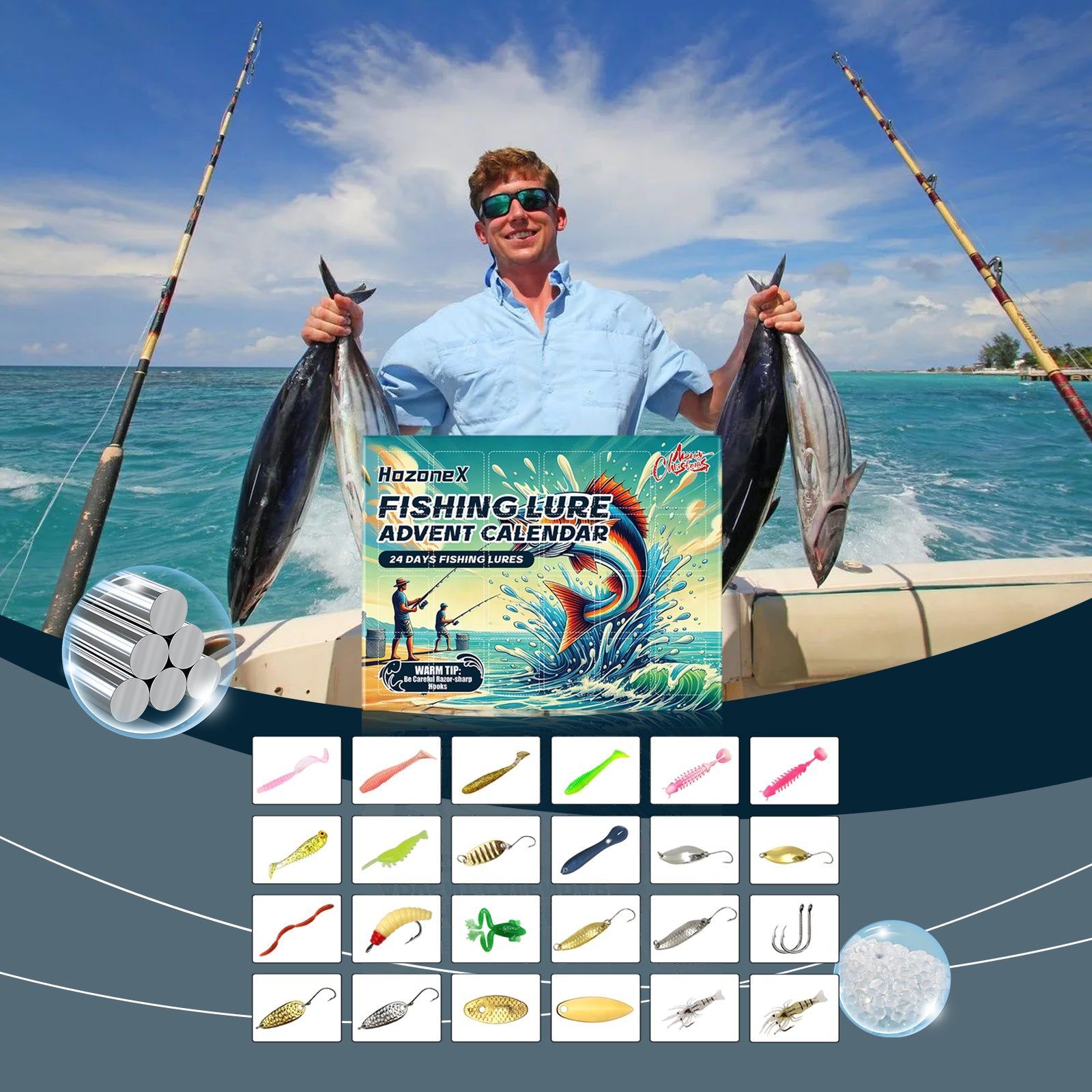 Christmas Fishing Bait Set, Premium Fishing Supplies, Holiday Gift Box ,24 pieces