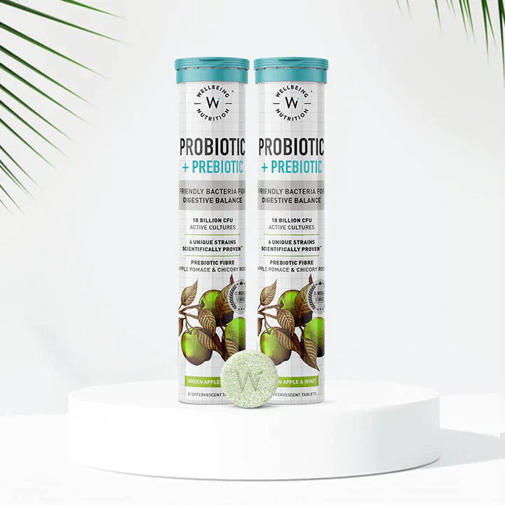 Wellbeing Nutrition 18 Billion CFU Probiotic + Prebiotic Effervescent Tablets - Green Apple & Mint