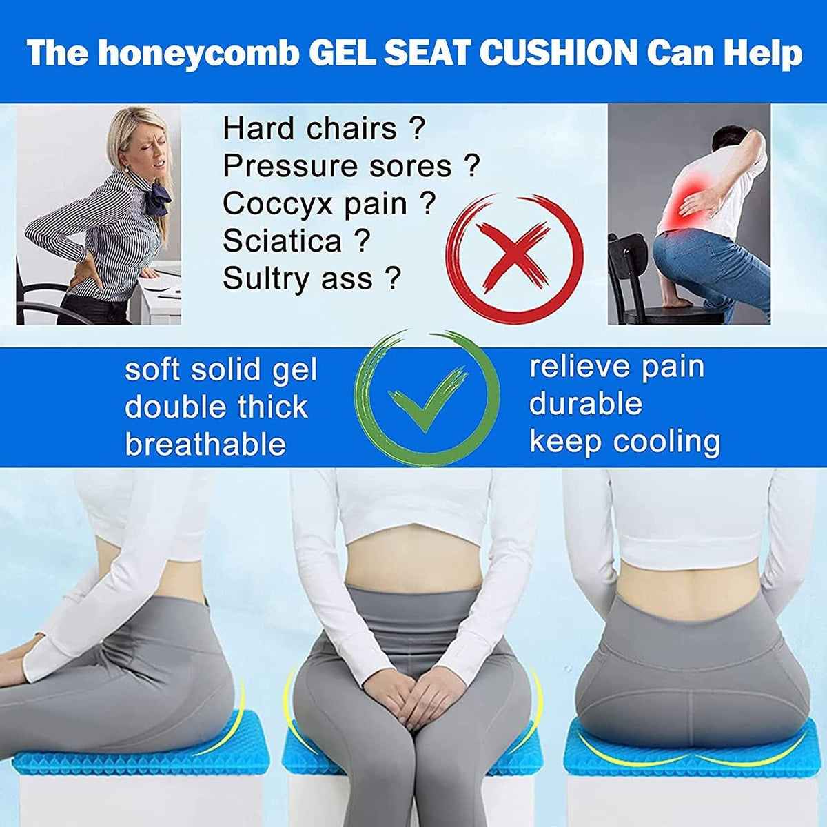 Cooling Car Seat Cushion Breathable Office Silicone Chair Mat Honeycomb Seat Pad