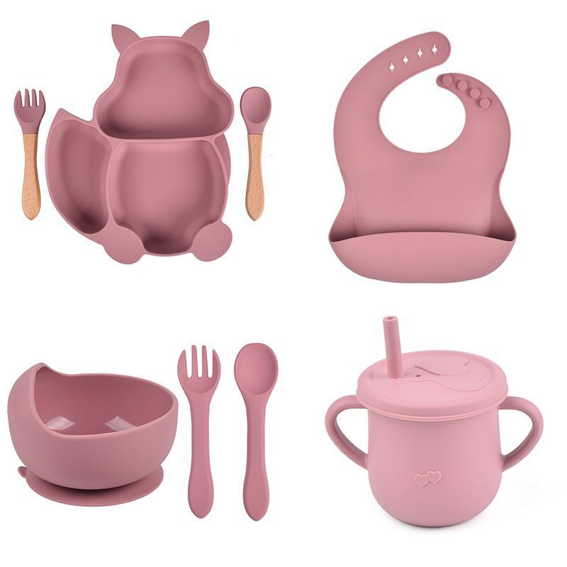 8Pcs Baby Feeding Set Children Silicone Non Slip BPA Free Tableware Set