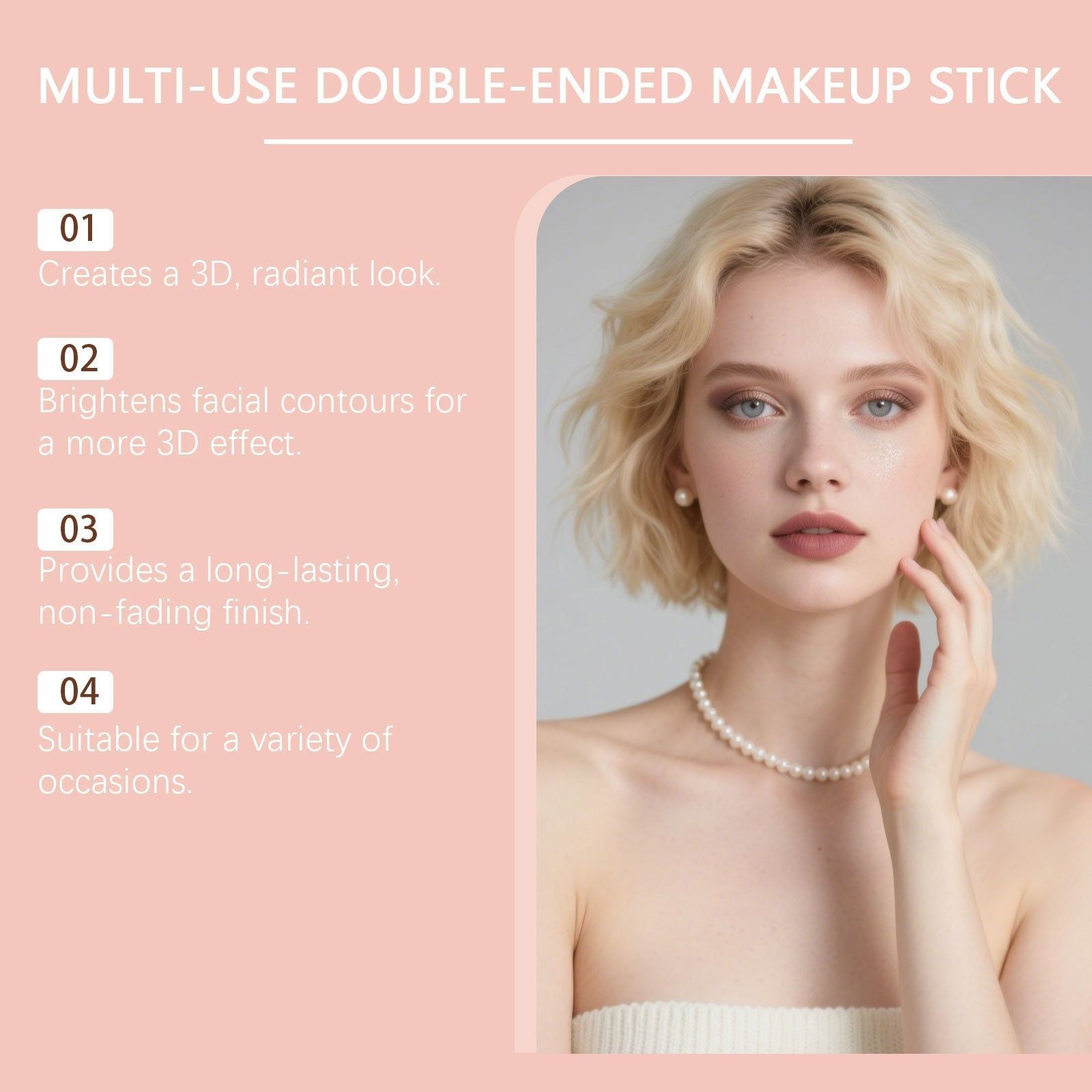 Champagne Powder Double-Headed Makeup Stick, Brighten & Contour, Long-Lasting, Moisturizing, Makeup Essential ,7g