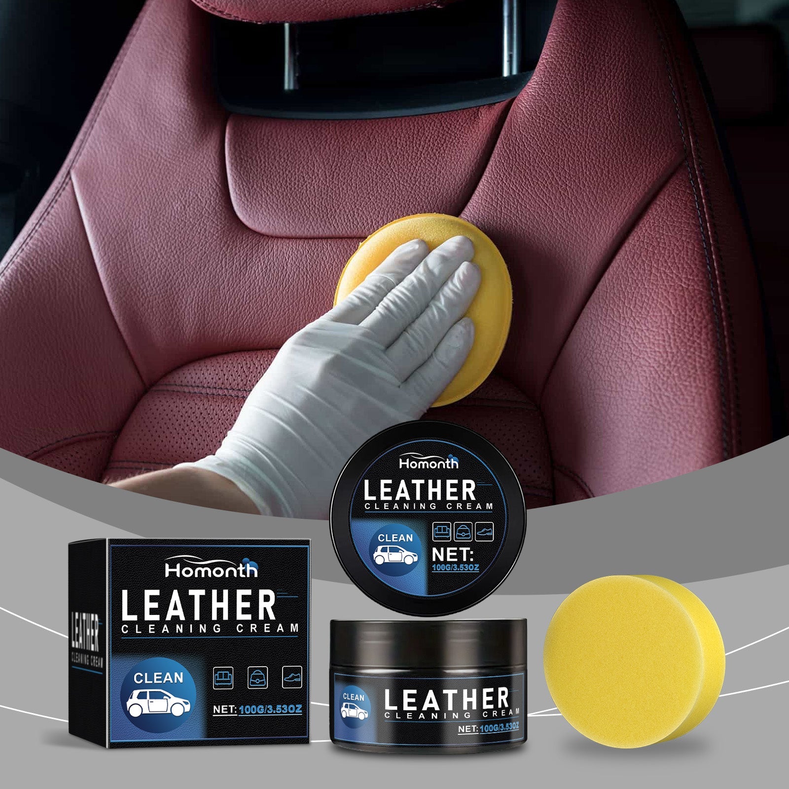 Car Care Leather Cream, Protect & Restore Interior, Shine & Moisture Barrier ,1set