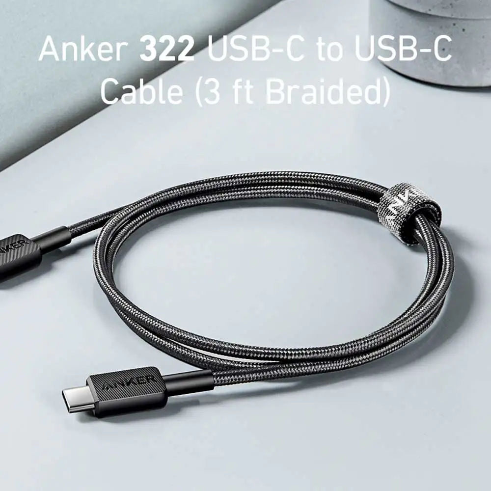كابل Anker 322 من USB-C إلى USB-C للشحن السريع، مضفر، أسود