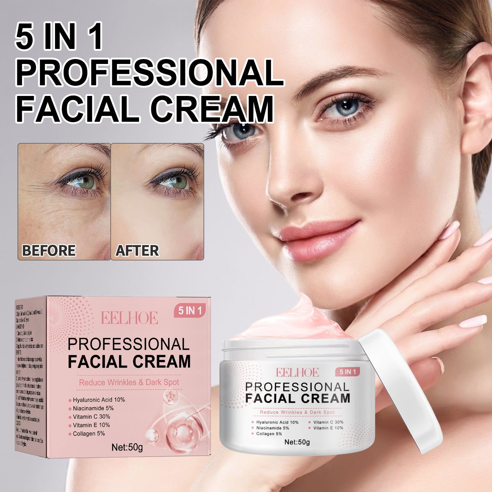 5 in 1 Firming Cream, Nourishing, Hydrating, Reduces Wrinkles, Brightens Sensitive Skin ,50g