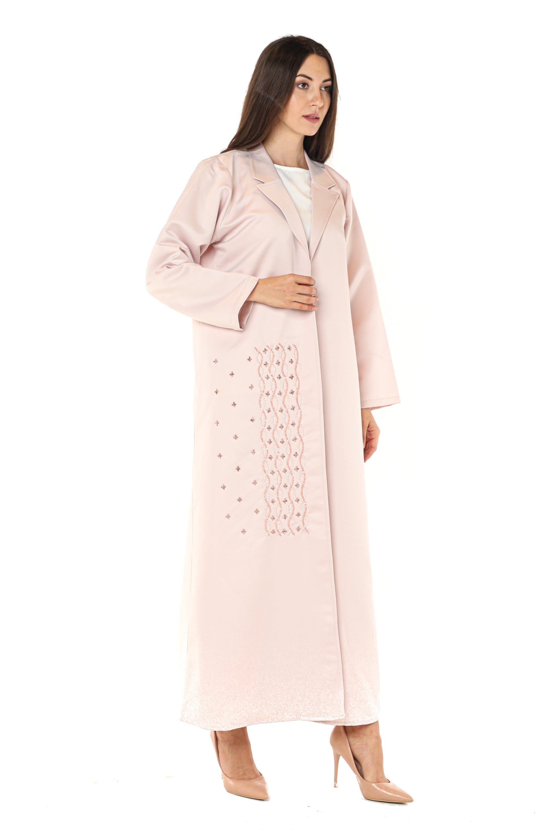 MOiSTREET Pink Abaya With Front Embellished Panel