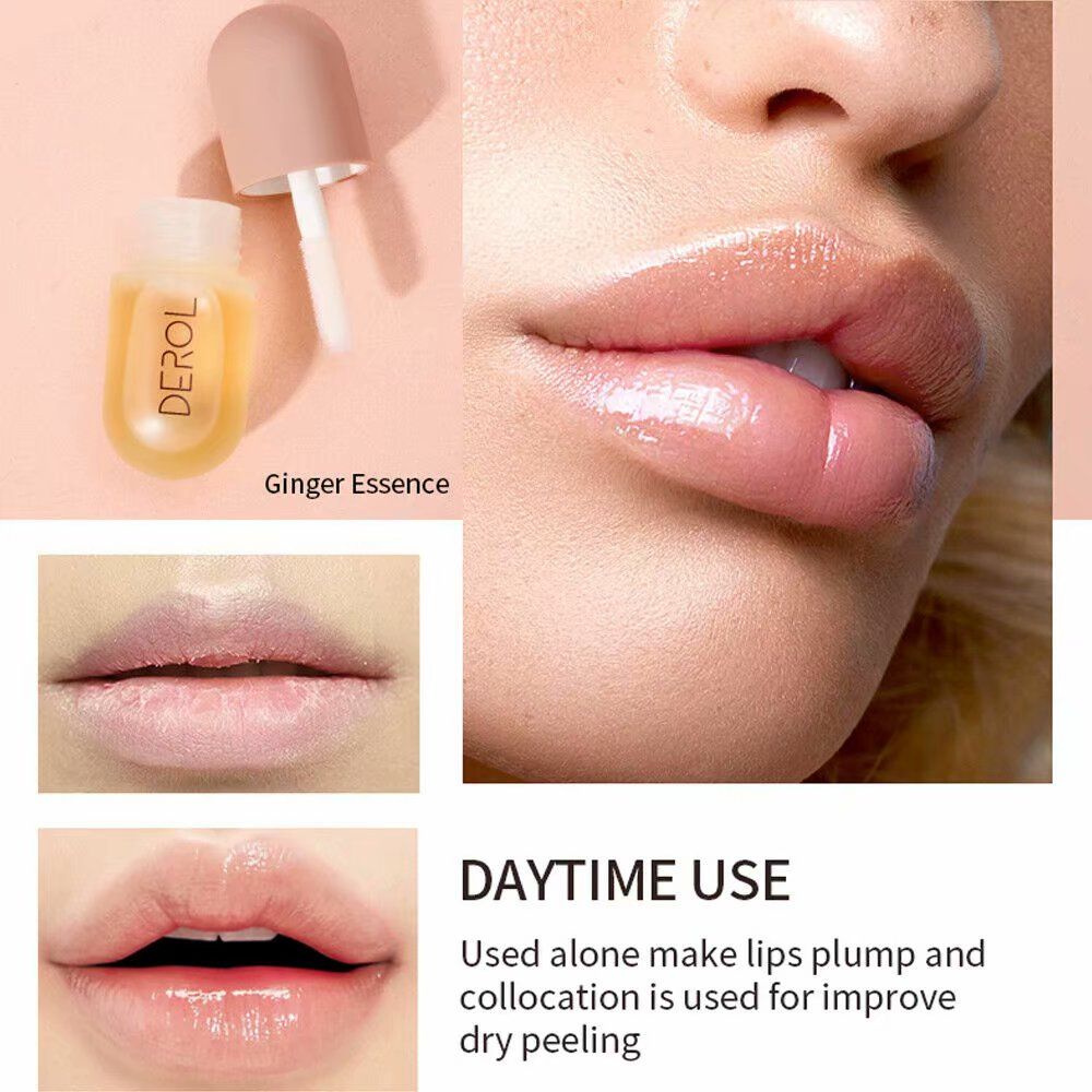 2PCS Day Night Lip Plumper Kit Natural Lip Enhancer Instant Volumising Ginger Plump Gloss