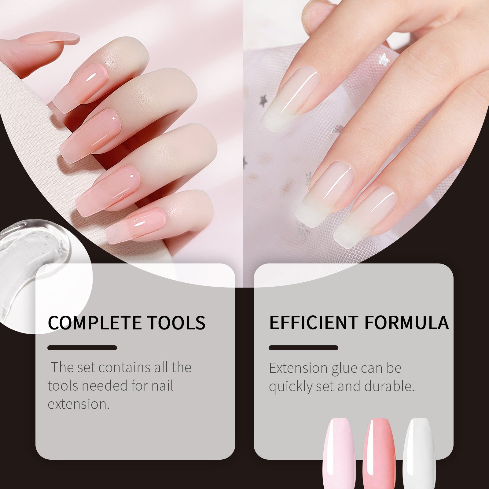 Crystal Nail Extension Set, Light Pink, White, Professional Nail Tools, Easy & Natural ,1set