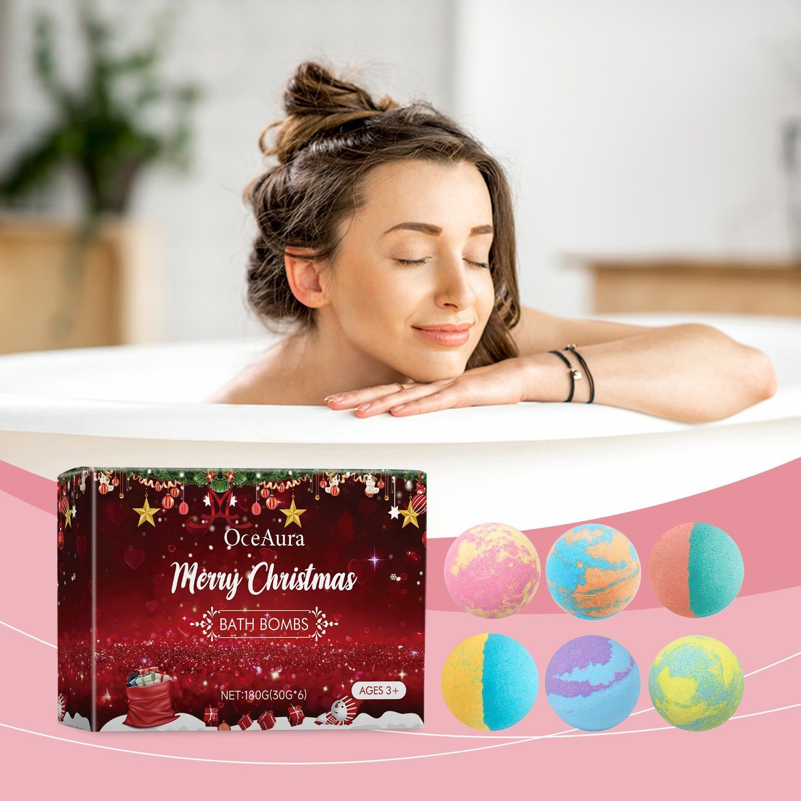 Christmas Bath Salt Ball, Relaxing Body Care, Moisturizing Fragrance, Spa Gift ,180g