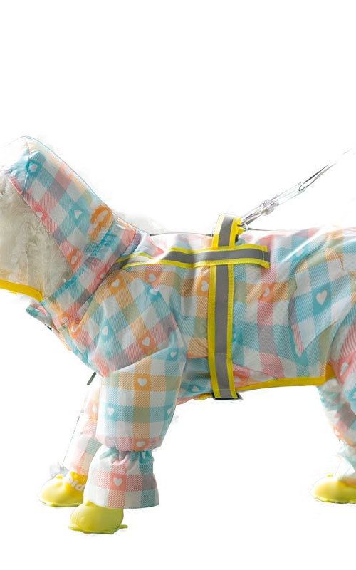 Dog Rain Coat Pet Rain Poncho With Reflective Tape Waterproof Jumpsuit Breathable Hoody