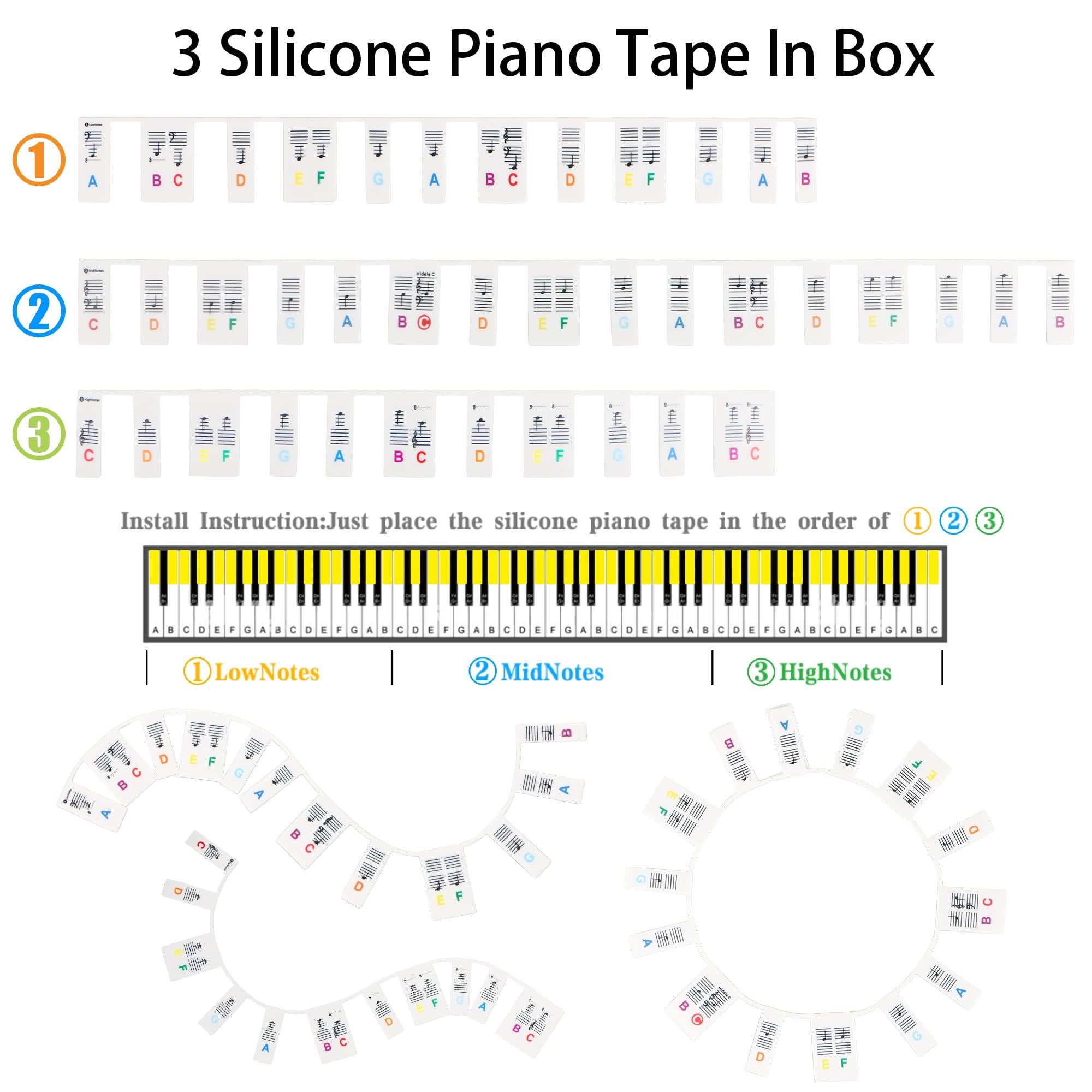 Piano Keyboard Note Labels Removable Silicone Piano Note Guide With Box