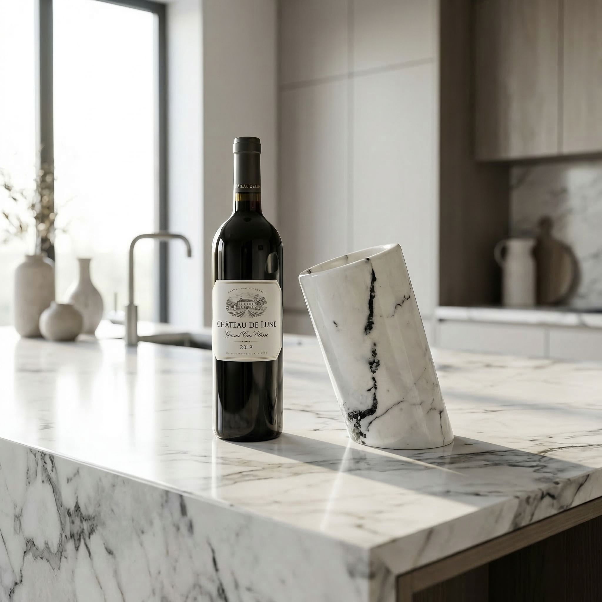 White Marble Wine Chiller Natural Stone Bottle Cooler Luxury Bar Decor